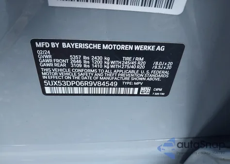 2024 BMW X3 xDrive30I from USA, damaged, VIN 5UX53DP06R9V84549